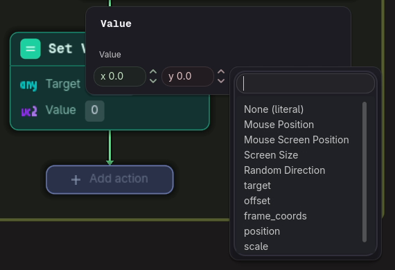 A field panel with the bind list open
