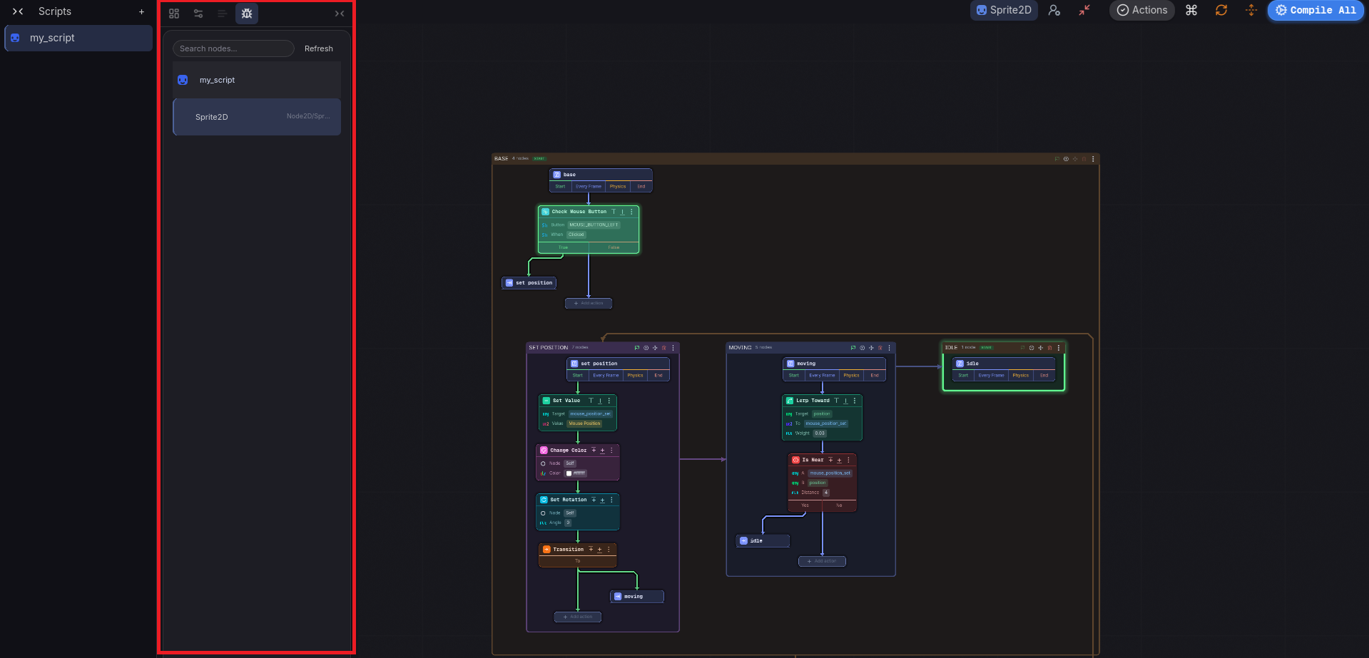 The Debug panel with live instances